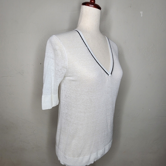 THEORY Naoleeray Sag Harbor V Neck Linen Sweater Top Size P/S - Picture 7 of 10